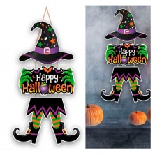 Letrero Madera Happy Halloween Bruja 64 cm