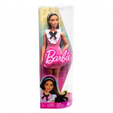 Muñeca Barbie Fashionista Morena Vestido Rosa