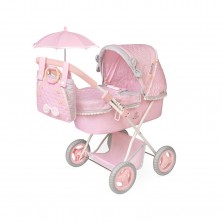 Coche Muñecas Plegable Rosa con Sombrilla