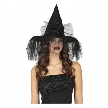 Sombrero Bruja con Flor Negra