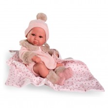 Muñeca Luca Recién Nacida con Mantita Flores 42 cm