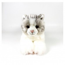 Peluche Gato Gris y Blanco Tumbado 25 cm