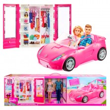 Pack Barbie y Ken con Armario y Descapotable