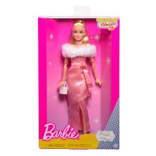 Muñeca Barbie Rubia Vestido Noche Rosa