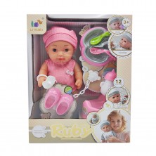 Muñeca Bebé Rosa con Sonido y Accesorios