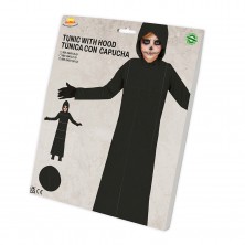 Túnica Negra Infantil con Capucha 7-9 Años