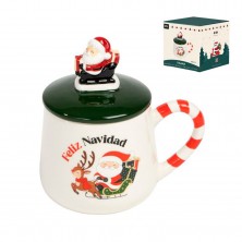 Taza con Tapa Figura Papá Noel