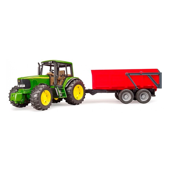 Color Verde Bruder-02104 Tractor con Remolque 2104 Gris y Rojo 