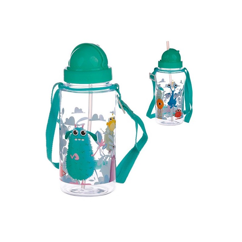 Botella de agua infantil, plástico, con pajita, unicornio