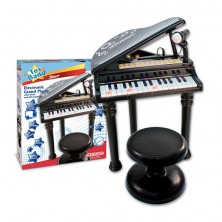 Piano de Cola Electrónico Negro con Micro y Taburete