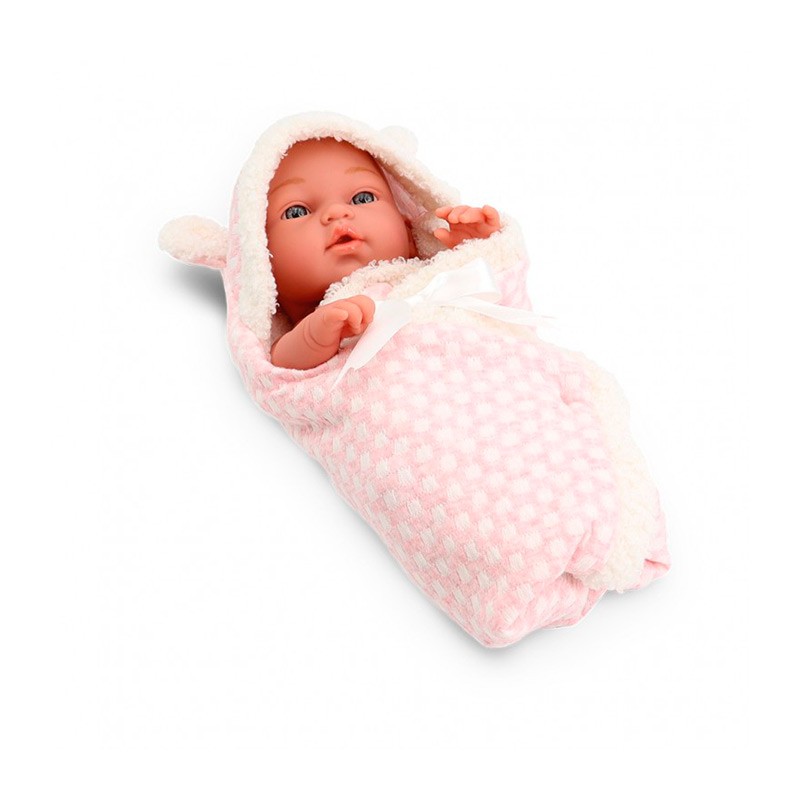 Muñeco bebé con manta rosa 30 cm