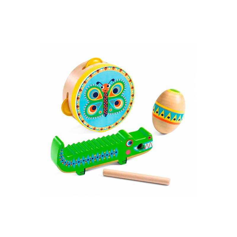 Set De 3 Instruments De Musique DJECO – Tambourin, Maracas, Castagnettes – Dès 3 Ans – Design Ludique Et Son De Qualité