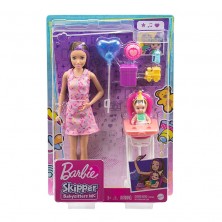 Muñeca Barbie Niñera con Bebé y Trona