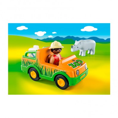 Depresión A tientas Centro de niños Playmobil 1.2.3 70182 Vehículo del Zoo con Rinoceronte