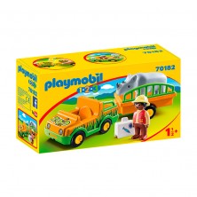 Playmobil 1.2.3 Vehículo del Zoo con Rinoceronte 70182