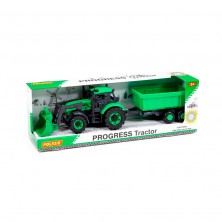 Tractor Verde con Pala y Remolque