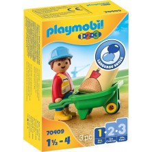 Playmobil 1.2.3 Trabajador Construcción con Carretilla 70409