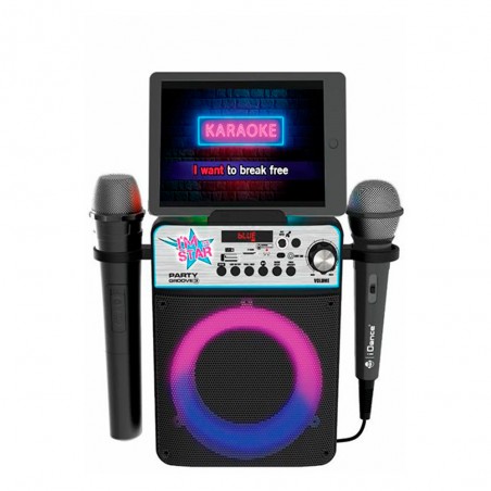 Altavoz Karaoke Negro con 2 Micros + Luz